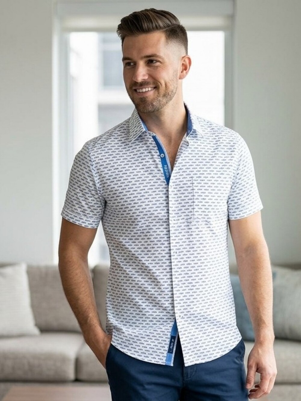 Daniel Cremieux White and Blue Casual Shirt